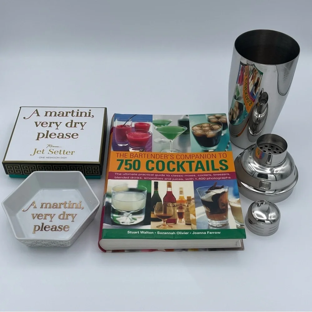 Cocktail‎ Gift Set Includes Recipe Book, Stainless Shaker, Rosanna Martini Dish